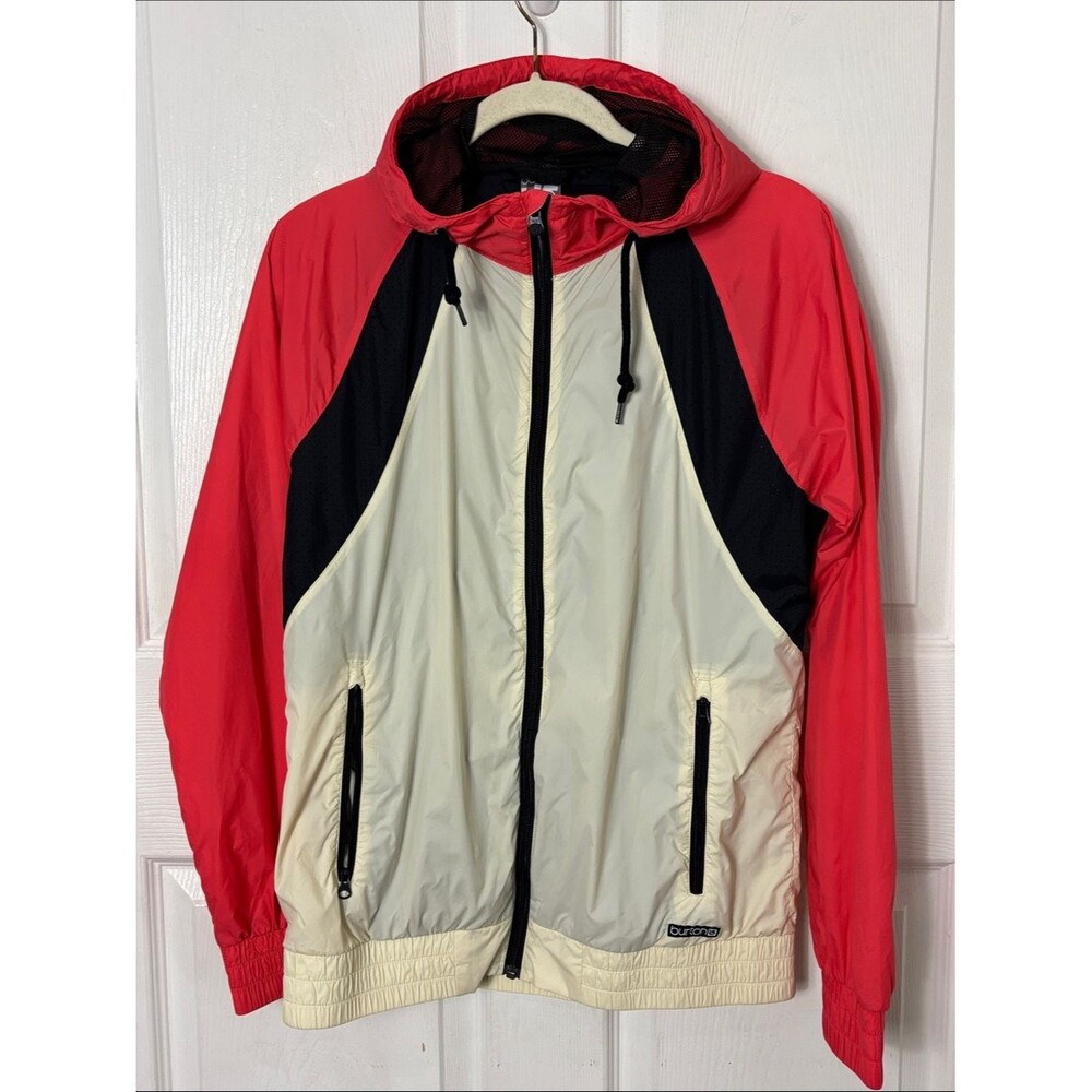 Burton Hooded Windbreaker Jacket in Coral, Cream & Black Size Medium Hiking